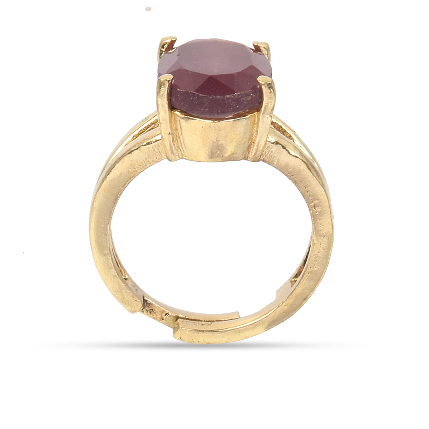 Premium Natural Ruby (Manik) Gemstone Ring Gold-Plated Panchdhatu  Oval Faceted Cut, Adjustable Astrological Birthstone Ring for Success, Vitality and Sun Remedies (Men & Women)
