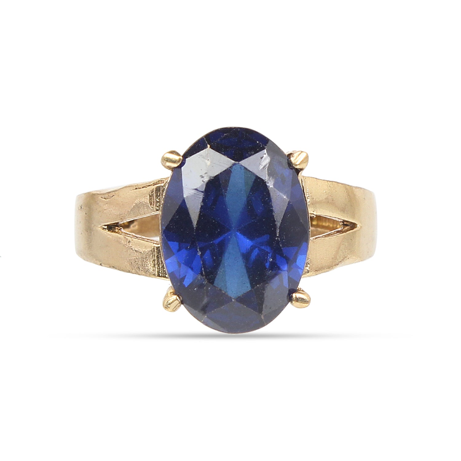 Natural Blue Sapphire (Neelam) Gemstone Ring Gold-Plated Panchdhatu  Oval Faceted Cut, Adjustable Astrological Birthstone Ring for Saturn (Men & Women)