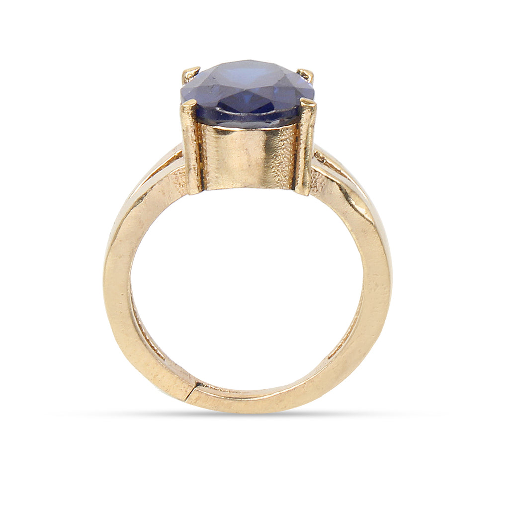 Natural Blue Sapphire (Neelam) Gemstone Ring Gold-Plated Panchdhatu  Oval Faceted Cut, Adjustable Astrological Birthstone Ring for Saturn (Men & Women)