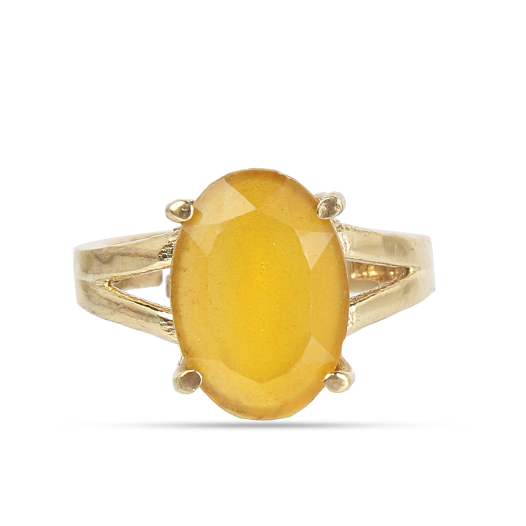 Premium Natural Yellow Sapphire (Pukhraj) Gemstone Ring Gold-Plated Panchdhatu Oval Faceted Cut, Adjustable Astrological Birthstone Ring for Wealth & Wisdom (Unisex)