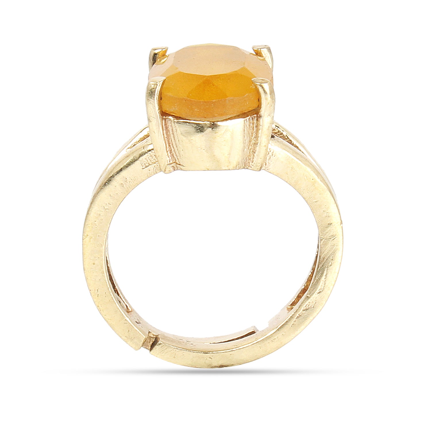 Premium Natural Yellow Sapphire (Pukhraj) Gemstone Ring Gold-Plated Panchdhatu Oval Faceted Cut, Adjustable Astrological Birthstone Ring for Wealth & Wisdom (Unisex)