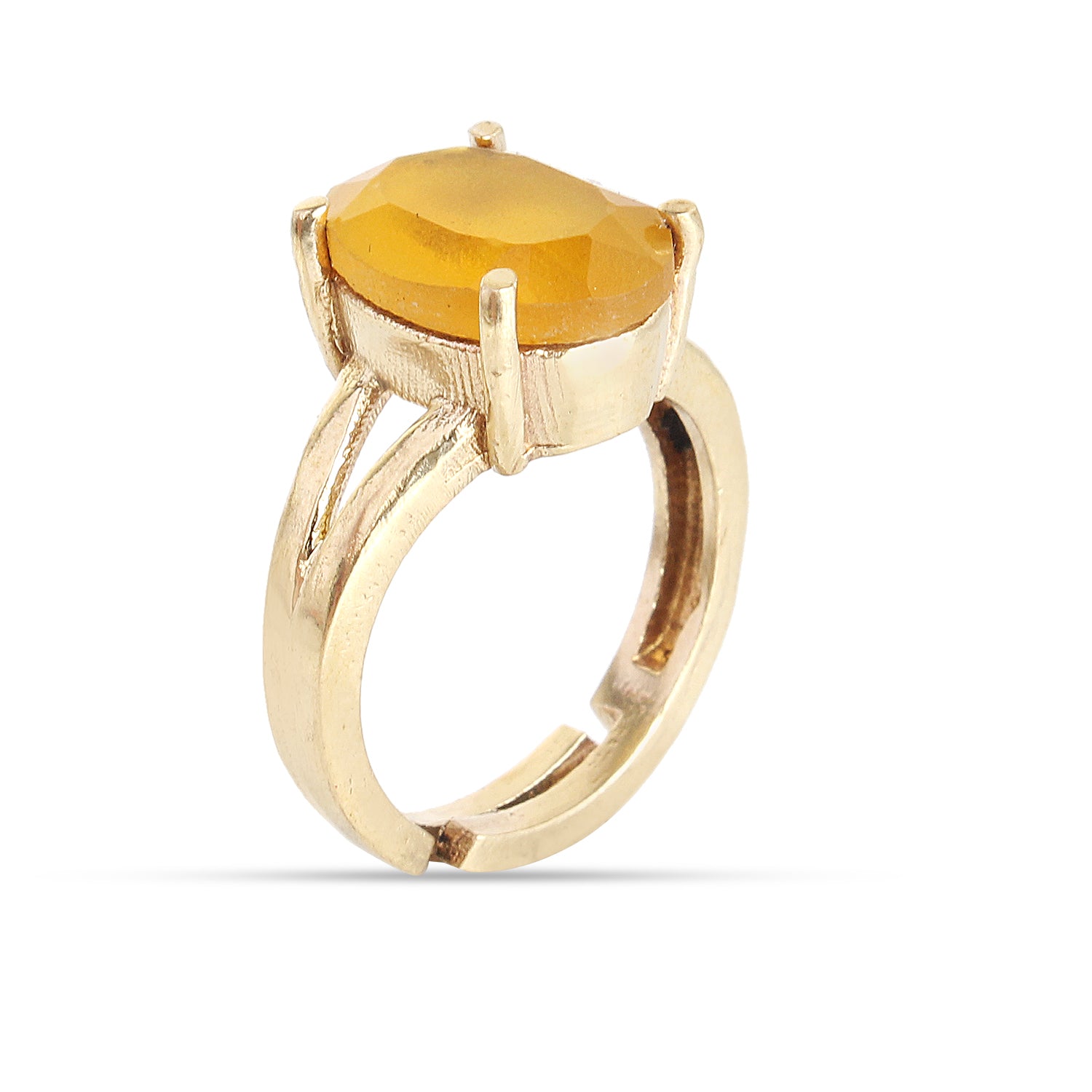 Premium Natural Yellow Sapphire (Pukhraj) Gemstone Ring Gold-Plated Panchdhatu Oval Faceted Cut, Adjustable Astrological Birthstone Ring for Wealth & Wisdom (Unisex)