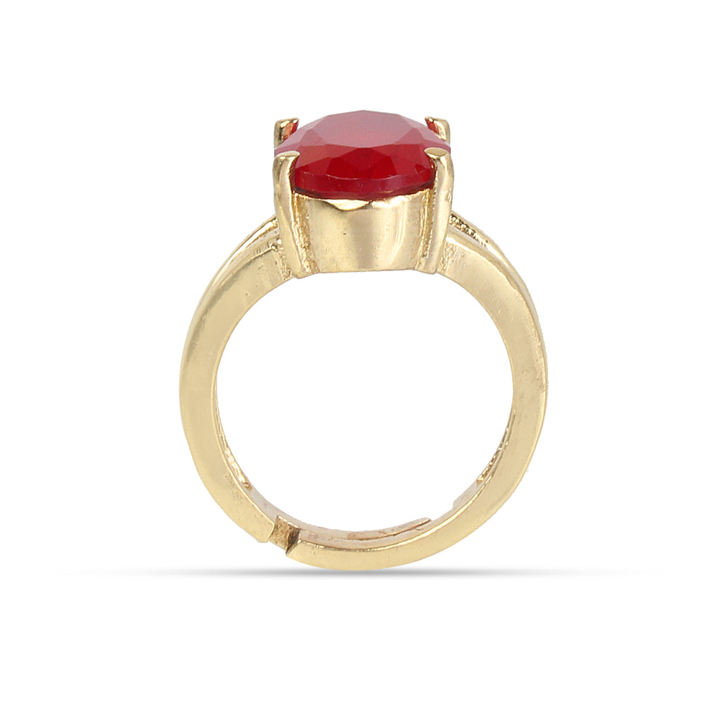 Premium Natural Ruby (Manik) Gemstone Ring Gold-Plated Panchdhatu – Oval Faceted Cut, Adjustable Astrological Birthstone Ring for Success, Vitality, and Sun Remedies (Men & Women)