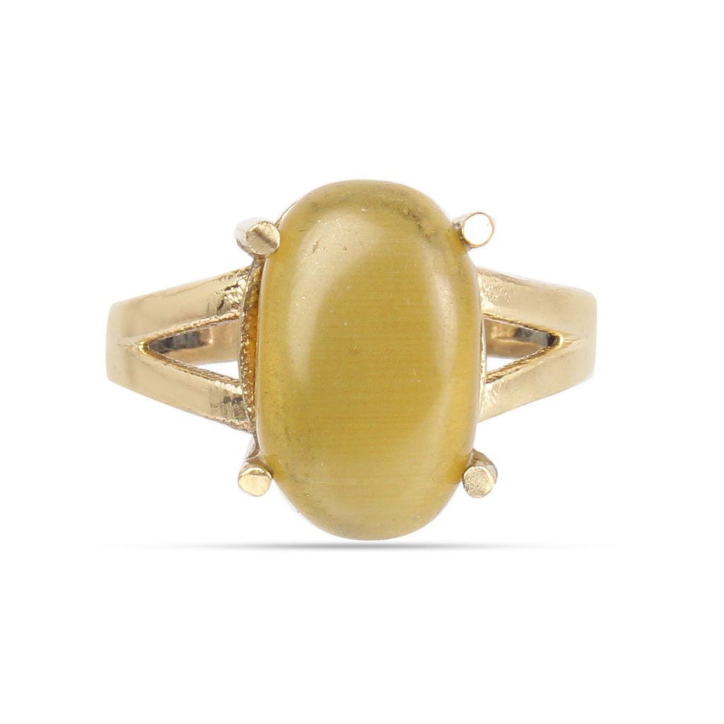 Premium Natural Cat’s Eye (Lehsunia) Gemstone Ring Gold-Plated Panchdhatu  Oval Cabochon, Adjustable Astrological Birthstone Ring for Ketu Remedies (Men & Women)