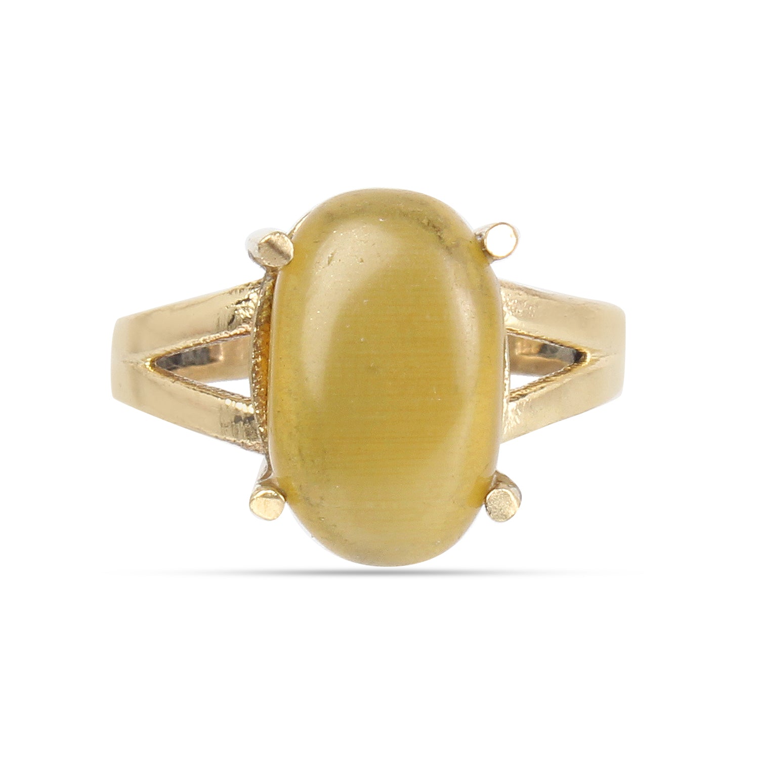 Premium Natural Cat’s Eye (Lehsunia) Gemstone Ring Gold-Plated Panchdhatu  Oval Cabochon, Adjustable Astrological Birthstone Ring for Ketu Remedies (Men & Women)