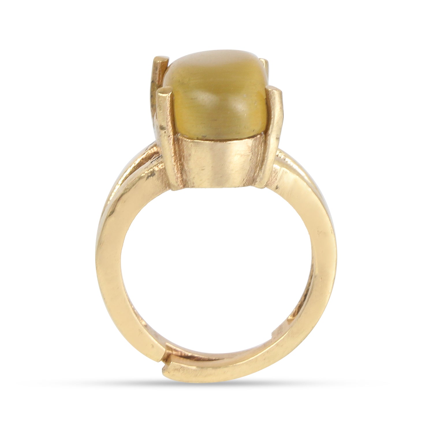 Premium Natural Cat’s Eye (Lehsunia) Gemstone Ring Gold-Plated Panchdhatu  Oval Cabochon, Adjustable Astrological Birthstone Ring for Ketu Remedies (Men & Women)