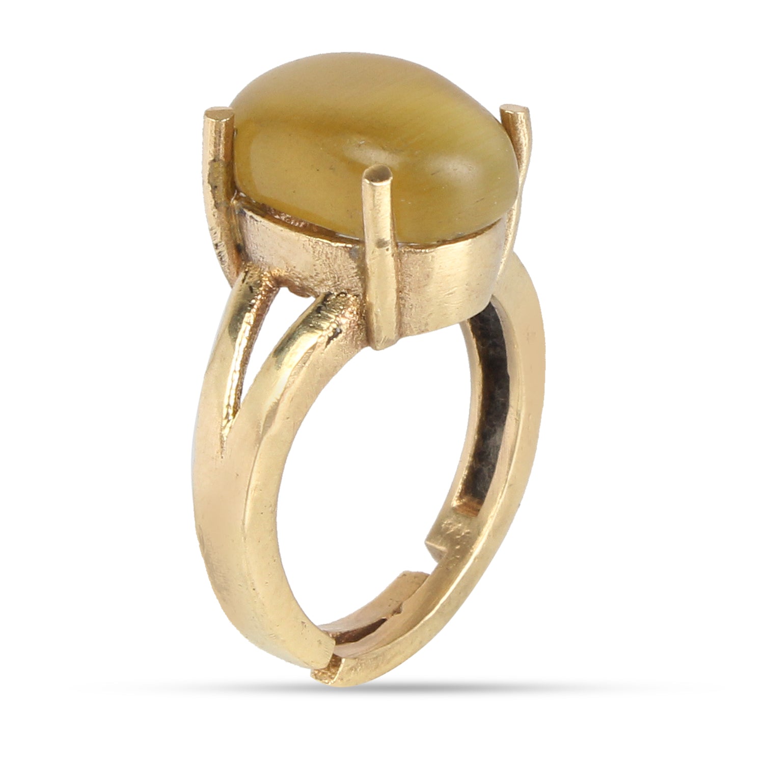 Premium Natural Cat’s Eye (Lehsunia) Gemstone Ring Gold-Plated Panchdhatu  Oval Cabochon, Adjustable Astrological Birthstone Ring for Ketu Remedies (Men & Women)