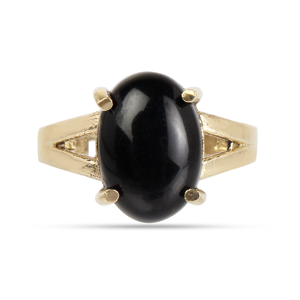 Premium Natural Black Onyx (Sulemani Hakik) Ring Gold-Plated Panchdhatu – Certified Oval Cabochon, Adjustable Astrological Statement Ring for Protection and Grounding (Unisex)