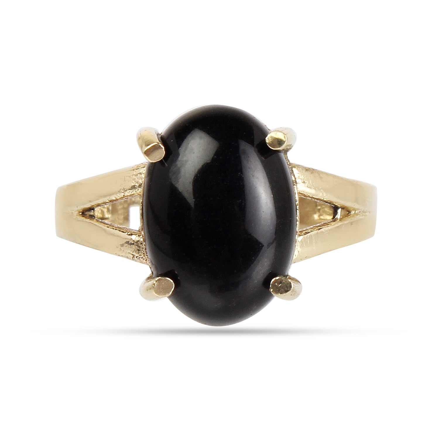Premium Natural Black Onyx (Sulemani Hakik) Ring Gold-Plated Panchdhatu – Certified Oval Cabochon, Adjustable Astrological Statement Ring for Protection and Grounding (Unisex)