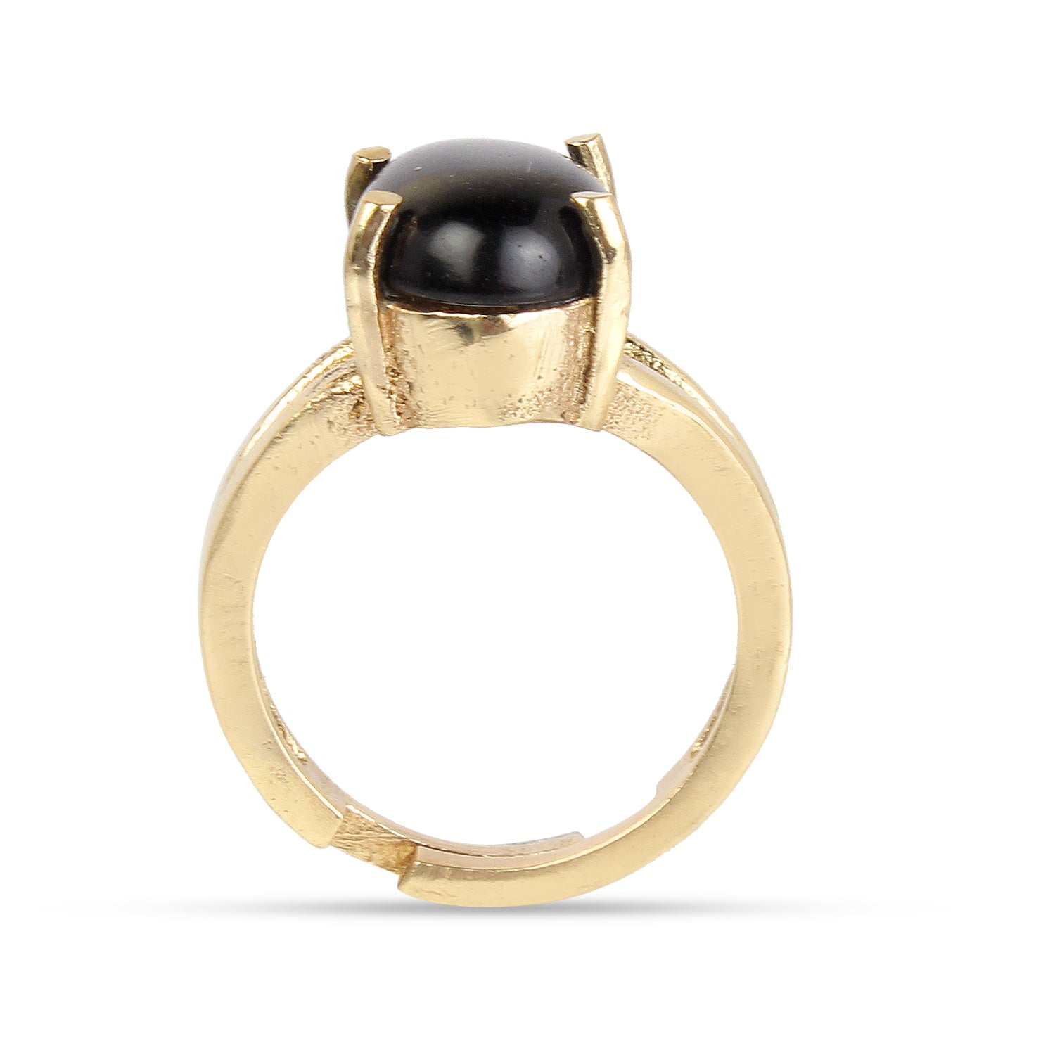 Premium Natural Black Onyx (Sulemani Hakik) Ring Gold-Plated Panchdhatu – Certified Oval Cabochon, Adjustable Astrological Statement Ring for Protection and Grounding (Unisex)