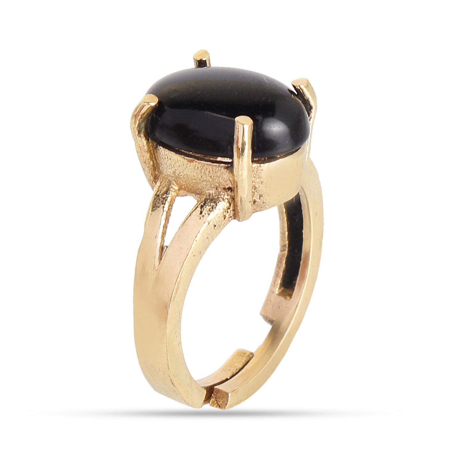 Premium Natural Black Onyx (Sulemani Hakik) Ring Gold-Plated Panchdhatu – Certified Oval Cabochon, Adjustable Astrological Statement Ring for Protection and Grounding (Unisex)