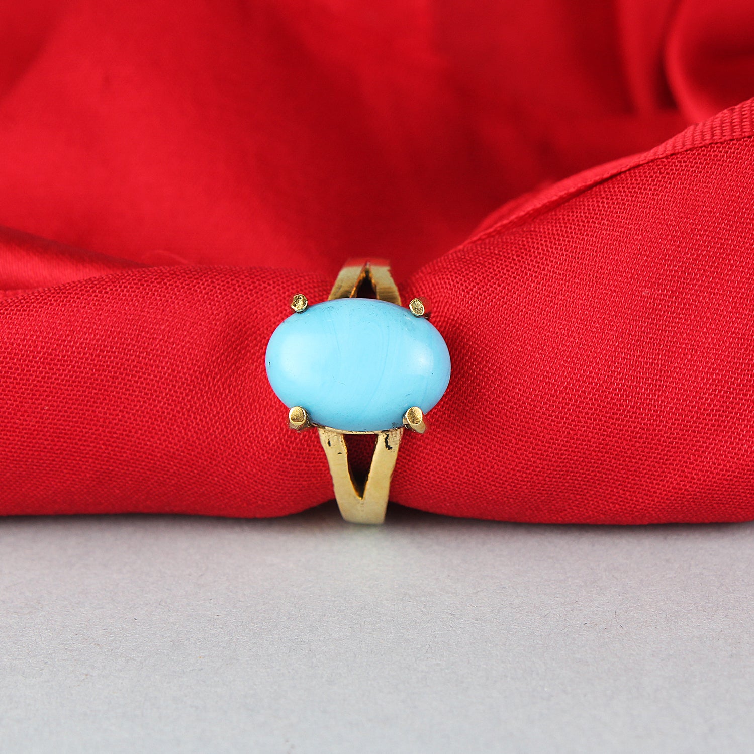 Premium Natural Turquoise (Firoza) Gemstone Ring Gold-Plated Panchdhatu  Oval Cabochon, Adjustable Astrological Birthstone Ring for Protection, Career Success, and Prosperity (Men & Women)
