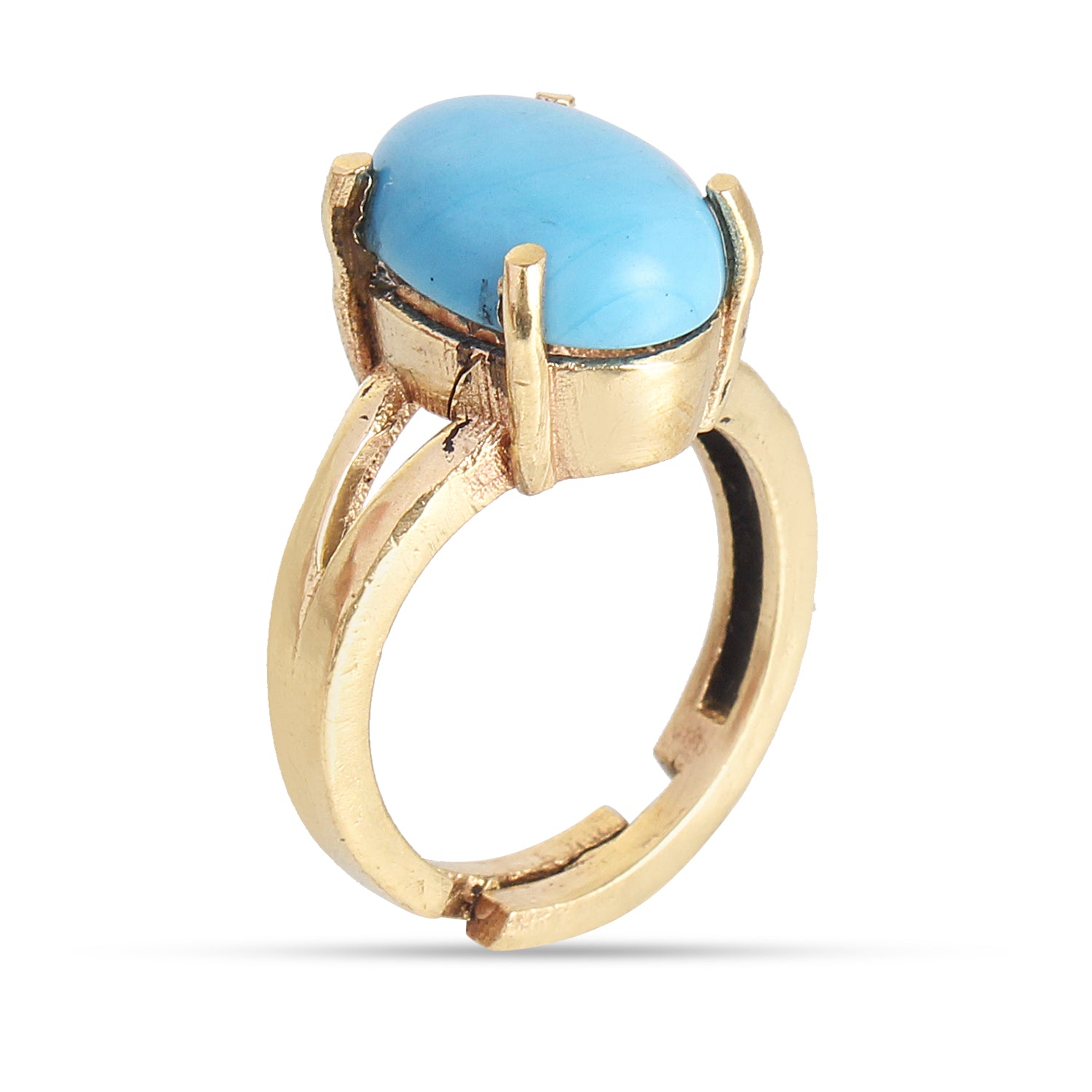Premium Natural Turquoise (Firoza) Gemstone Ring Gold-Plated Panchdhatu  Oval Cabochon, Adjustable Astrological Birthstone Ring for Protection, Career Success, and Prosperity (Men & Women)
