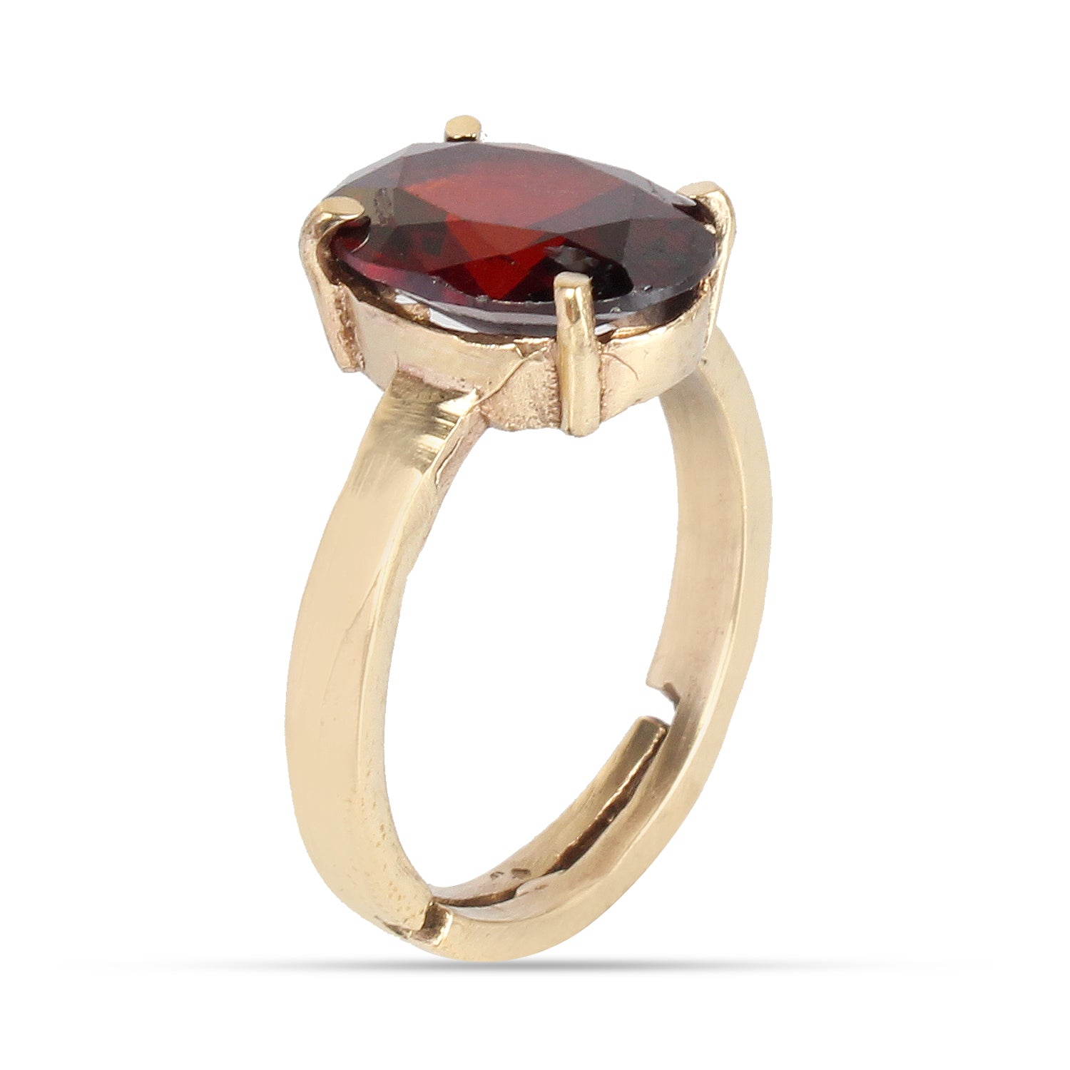 Premium Natura Hessonite (Gomed) Gemstone Ring Gold-Plated Panchdhatu – Oval Faceted Cut, Adjustable Astrological Birthstone Ring for Success and Rahu Remedies (Men & Women)