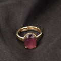 Premium Natural Ruby (Manik) Gemstone Ring Gold-Plated Panchdhatu – Oval Solitaire Cut, Adjustable Astrological Birthstone Ring for Success and Vitality (Men & Women)
