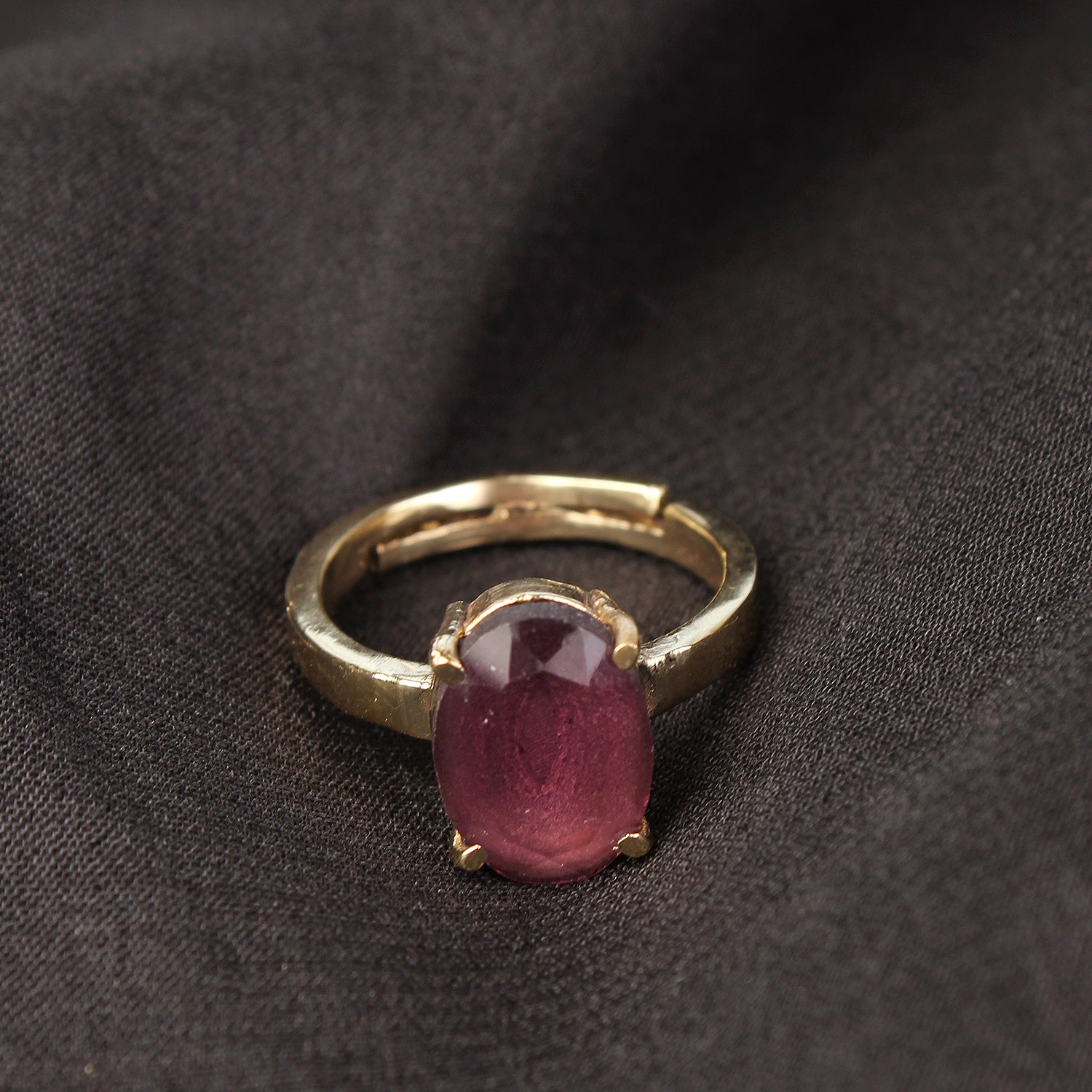 Premium Natural Ruby (Manik) Gemstone Ring Gold-Plated Panchdhatu – Oval Solitaire Cut, Adjustable Astrological Birthstone Ring for Success and Vitality (Men & Women)