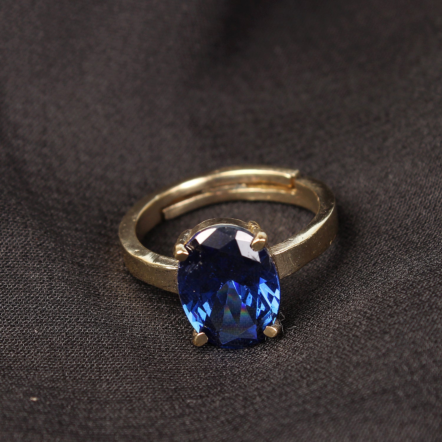 Premium Natural Blue Sapphire (Neelam) Gemstone Ring Gold-Plated Panchdhatut Oval Faceted Cut, Adjustable Astrological Birthstone Ring for Saturn (Men & Women)