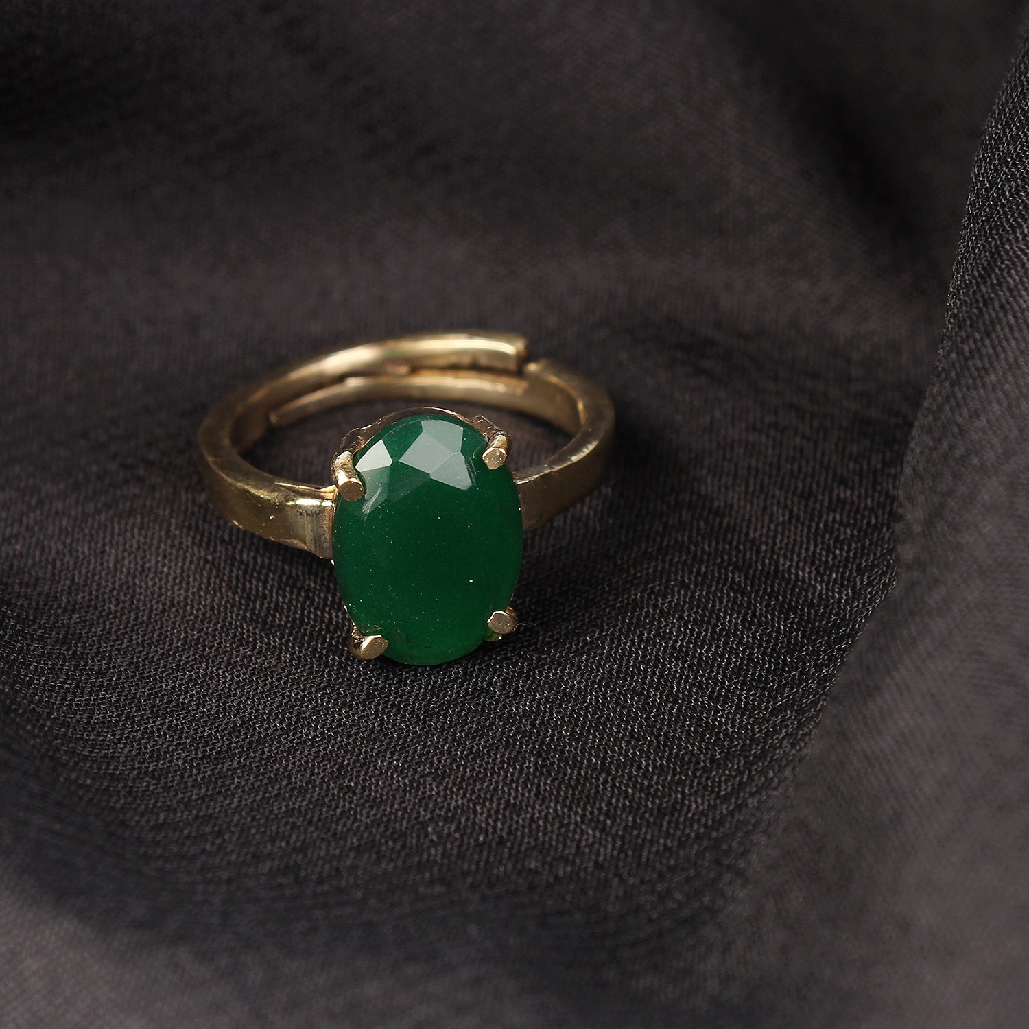 Exquisite Handcrafted Natural Emerald Statement Adjustable Ring Premium Gold-Plated Brass – Timeless Elegance and Astrological Power for Every Occasion for Unisex