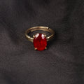 Exquisite Natural Red Ruby (Manik) Solitaire Statement Adjustable Unisex Ring Premium Gold-Plated Finish – Timeless Elegance and Astrological Power for Prosperity and Confidence