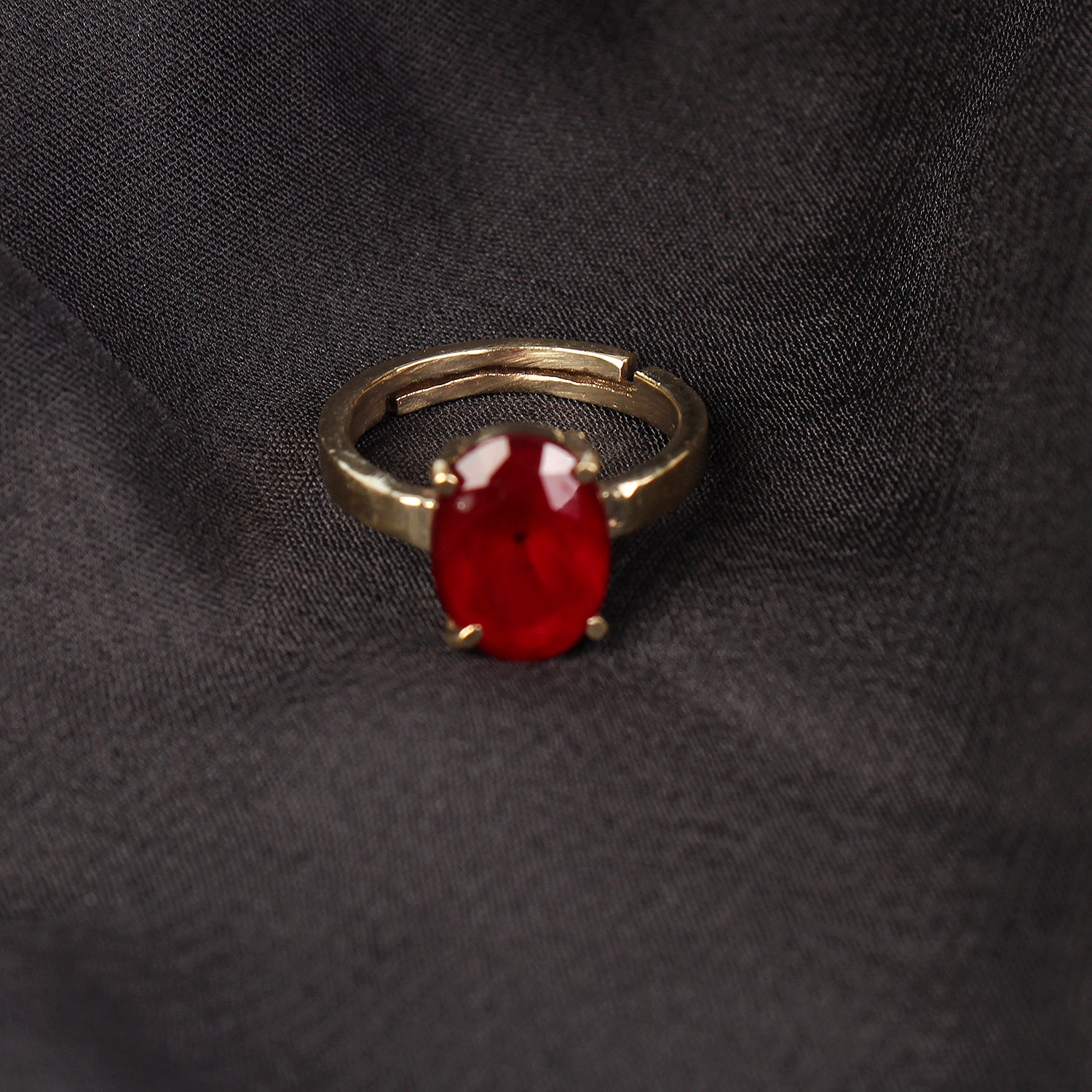 Exquisite Natural Red Ruby (Manik) Solitaire Statement Adjustable Unisex Ring Premium Gold-Plated Finish – Timeless Elegance and Astrological Power for Prosperity and Confidence