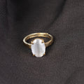 Elegant Oval White Moonstone Solitaire Statement Adjustable Ring in Premium Gold-Plated Brass – Timeless Aesthetic and Astrological Balance for Men and Women