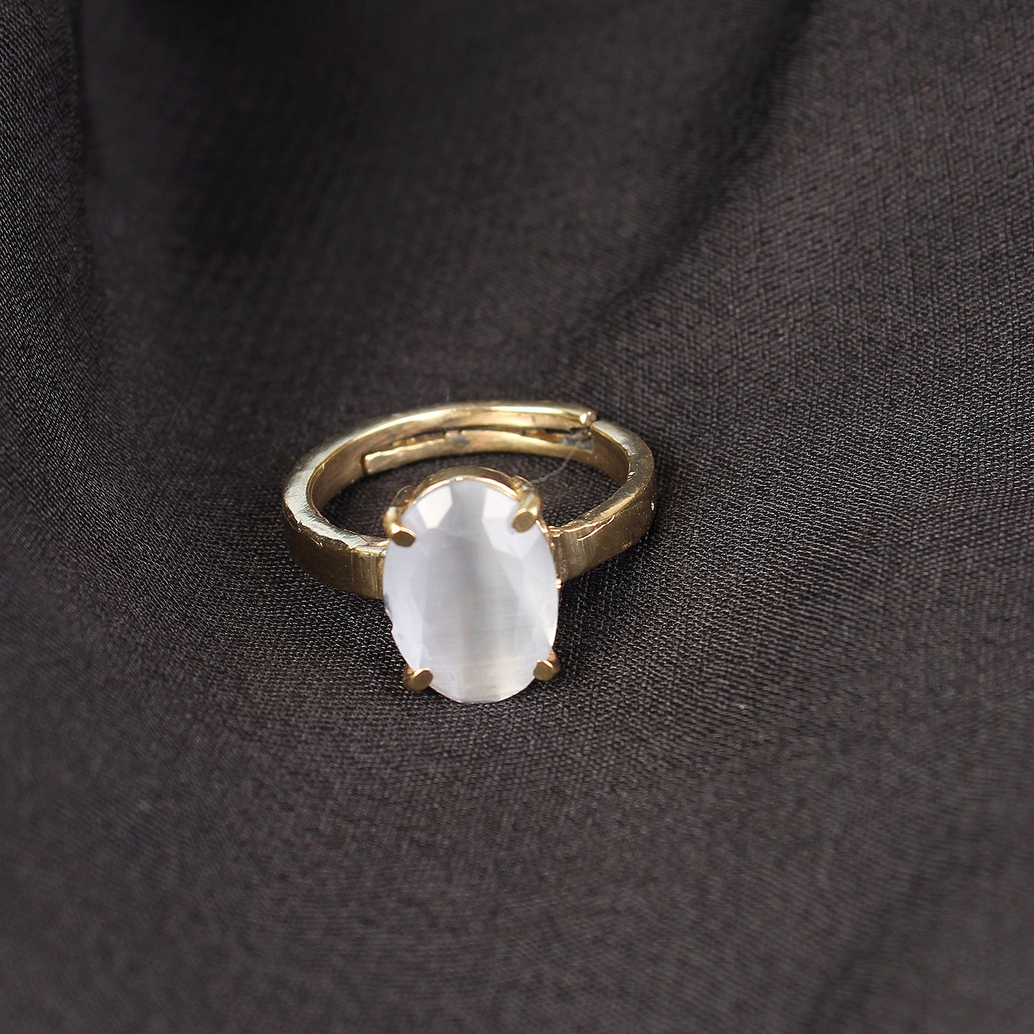 Elegant Oval White Moonstone Solitaire Statement Adjustable Ring in Premium Gold-Plated Brass – Timeless Aesthetic and Astrological Balance for Men and Women