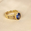 Exquisite Natural Blue Sapphire (Neelam) Solitaire Statement Adjustable Unisex Ring in Premium Gold-Plated Finish – Timeless Astrological Power for Prosperity and Mental Clarity