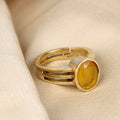 Exquisite Natural Yellow Sapphire (Pukhraj) Solitaire Statement Adjustable Unisex Ring in Premium Gold-Plated Finish – Timeless Astrological Power for Prosperity, Wisdom, and Divine Fortune