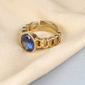 Exquisite Natural Blue Sapphire (Neelam) Cuban Link Statement Adjustable Unisex Ring in Premium Gold-Plated Finish – Timeless Astrological Power for Prosperity, Mental Clarity, and Divine Protection