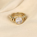 Exquisite Gold-Plated Oval White Sapphire (Zircon) Cuban Link Statement Adjustable Unisex Ring – Timeless Elegance and Astrological Fortune for a Bold, Sophisticated Look