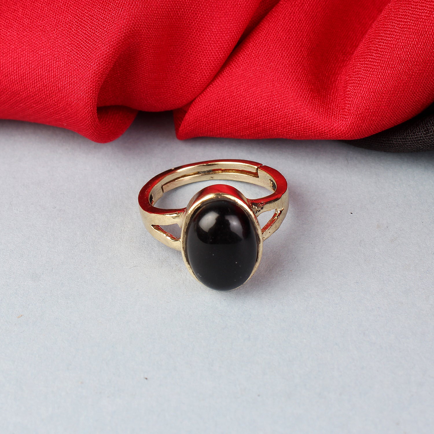 Natural Black Onyx Gold-Plated Solitaire Statement Adjustable Unisex Ring – Timeless Artisanal Elegance and Astrological Power for Protection, Focus, and Grounding Energy