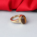 Exquisite Handcrafted Gold-Plated Natural Tiger's Eye (Chitti) Statement Adjustable Unisex Ring – Timeless Artisanal Elegance and Astrological Power for Courage, Focus, and Prosperity
