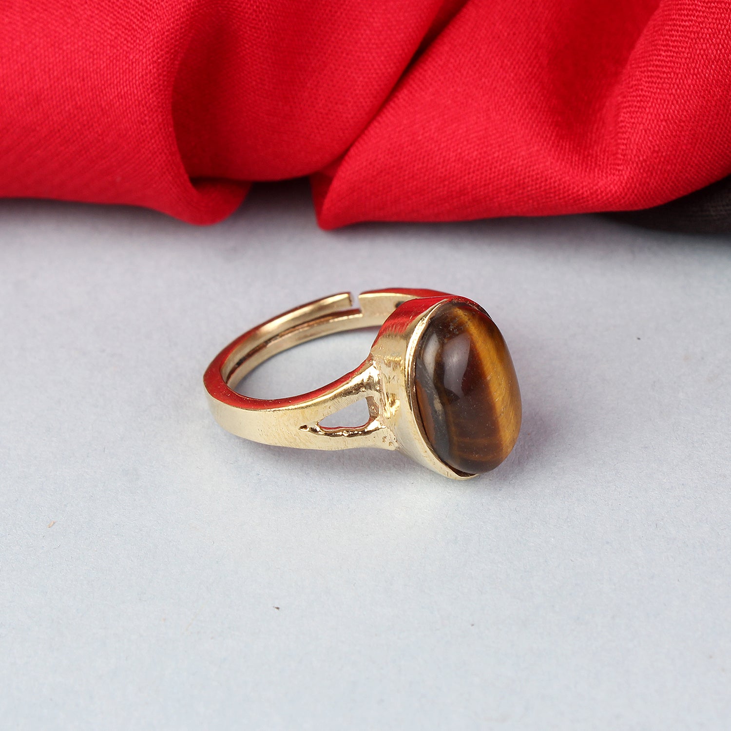 Exquisite Handcrafted Gold-Plated Natural Tiger's Eye (Chitti) Statement Adjustable Unisex Ring – Timeless Artisanal Elegance and Astrological Power for Courage, Focus, and Prosperity