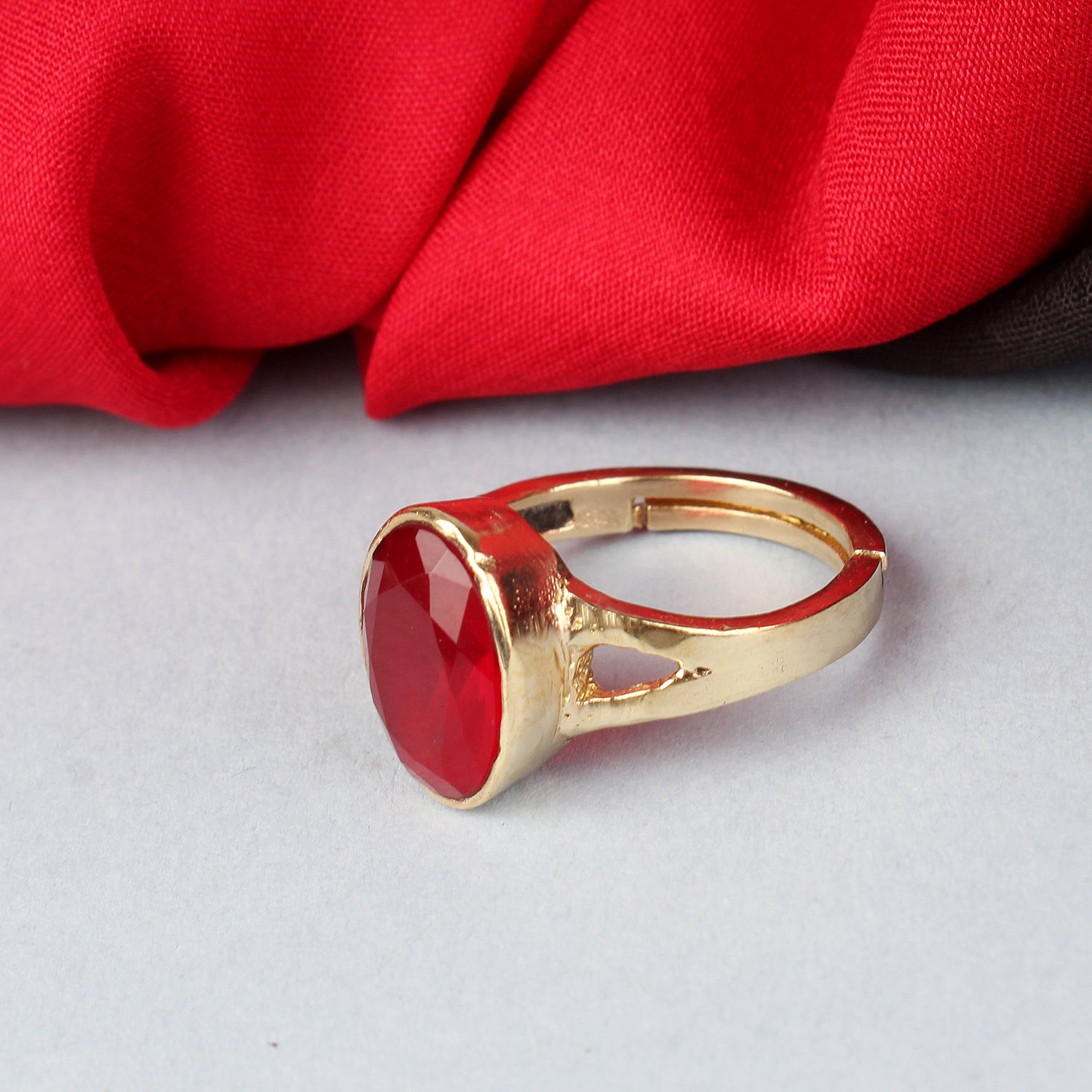 Exquisite Handcrafted Gold-Plated Natural Red Ruby (Manik) Statement Adjusable Unisex Ring – Timeless Artisanal Elegance and Astrological Power for Prosperity, Vitality, and Confidence