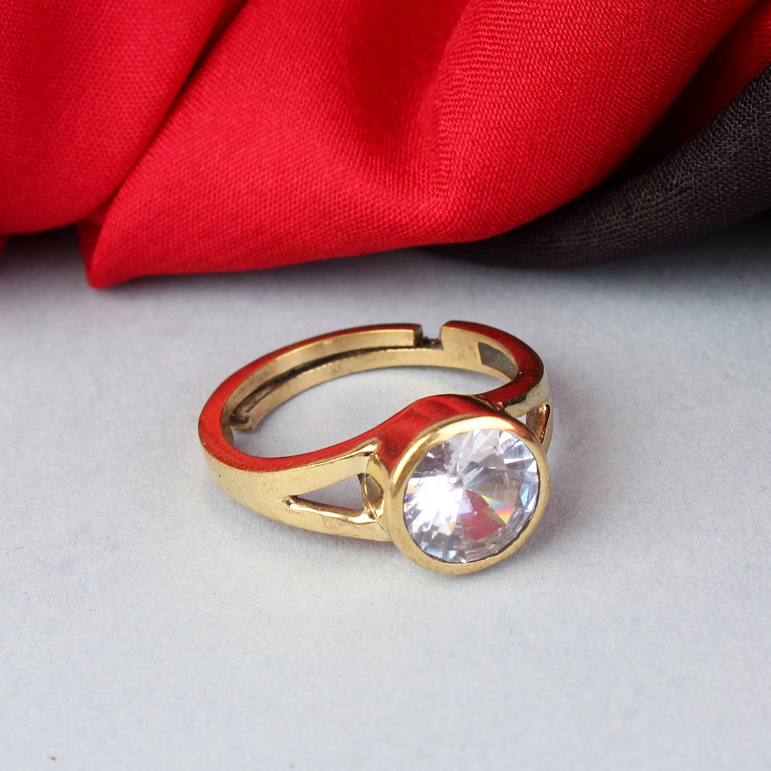 Exquisite Handcrafted Gold-Plated Brilliant Round Clear Zircon Statement Adjustable Unisex Ring – Timeless Artisanal Elegance and Astrological Power for Mental Clarity, Wealth, and Sophistication