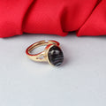 Natural Sulemani Hakik (Black Onyx) Handcrafted Gold-Plated (Banded Agate) Statement Adjustable Unisex Ring – Timeless Artisanal Elegance and Astrological Power for Protection, Prosperity, and Divine Luck
