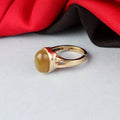 Natural Honey-Green Cat's Eye (Lehsunia) Handcrafted Gold-Plated Statement Adjustable Unisex Ring – Timeless Artisanal Elegance and Astrological Power for Divine Protection, Success, and Spiritual Growth