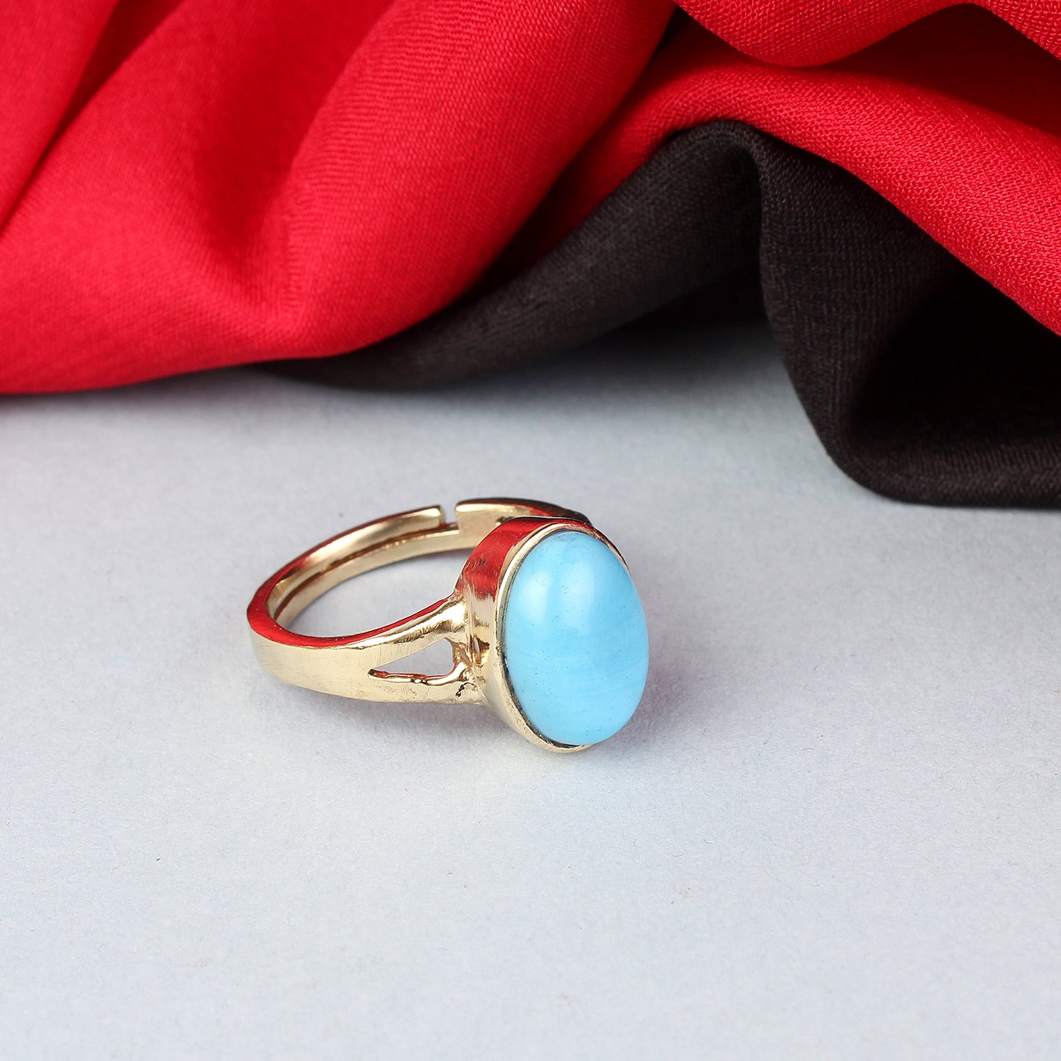 Natural Turquoise (Firoza) Handcrafted Gold-Plated Solitaire Statement Adjustable for Unisex Ring – Timeless Artisanal Elegance and Astrological Power for Prosperity, Protection, and Divine Fortune