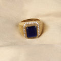 Royal Blue Sapphire Gold Plated Statement Adjustable for Unisex Ring with Sparkling Diamond Accents – Timeless Artisanal Elegance and Astrological Fortune for the Modern Groom