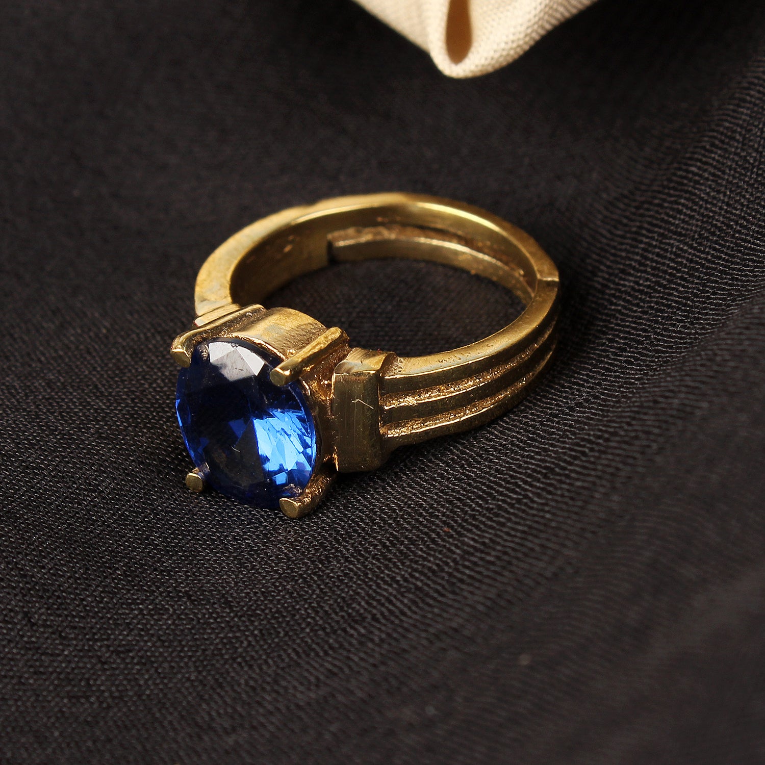 Exquisite Handcrafted 18K Gold-Plated Natural Blue Sapphire (Neelam) Statement Adjustable for Unisex Ring – Timeless Artisanal Elegance and Astrological Power for Prosperity and Mental Clarity