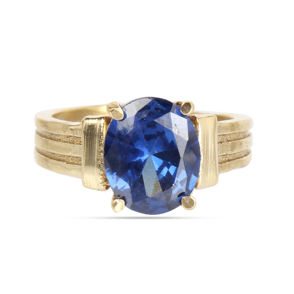 Exquisite Handcrafted 18K Gold-Plated Natural Blue Sapphire (Neelam) Statement Adjustable for Unisex Ring – Timeless Artisanal Elegance and Astrological Power for Prosperity and Mental Clarity