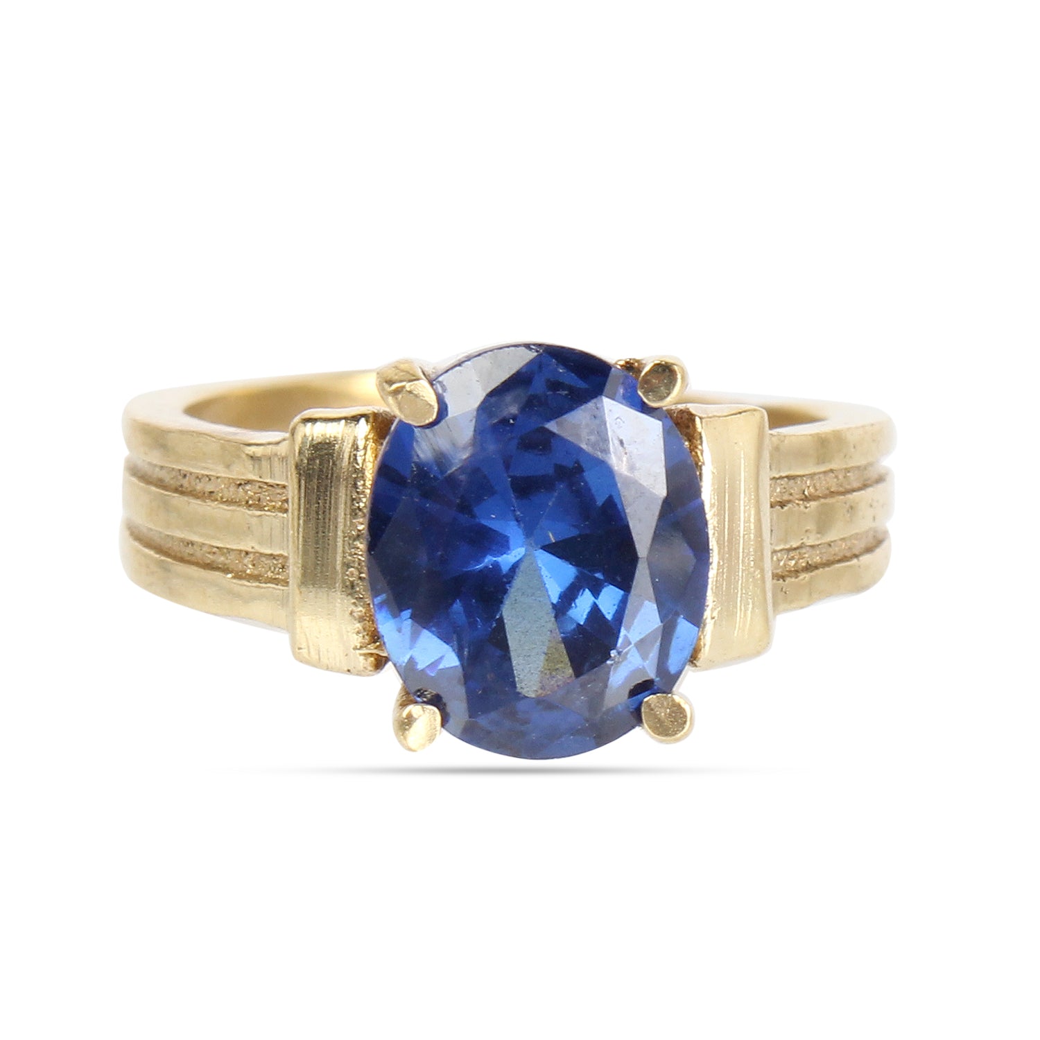 Exquisite Handcrafted 18K Gold-Plated Natural Blue Sapphire (Neelam) Statement Adjustable for Unisex Ring – Timeless Artisanal Elegance and Astrological Power for Prosperity and Mental Clarity