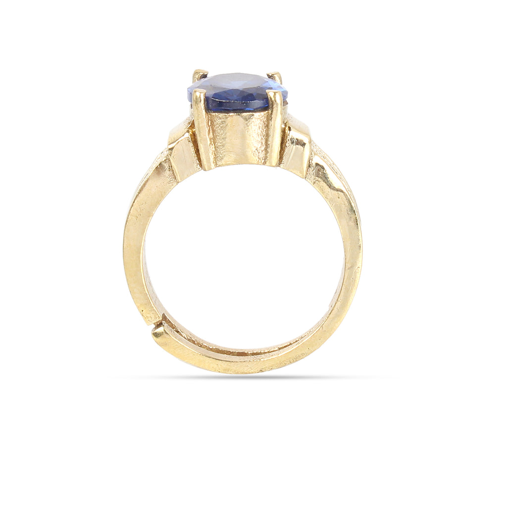 Exquisite Handcrafted 18K Gold-Plated Natural Blue Sapphire (Neelam) Statement Adjustable for Unisex Ring – Timeless Artisanal Elegance and Astrological Power for Prosperity and Mental Clarity