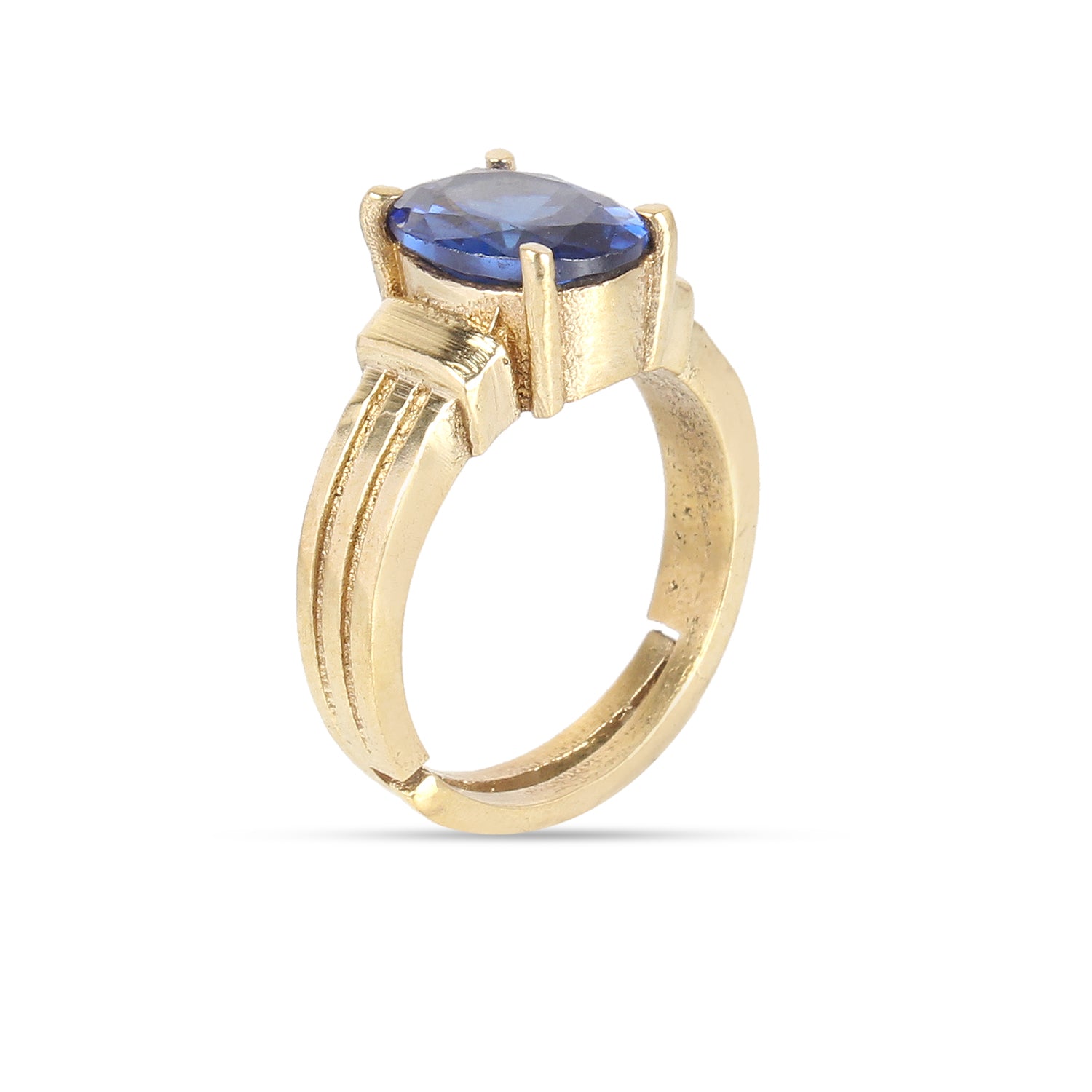 Exquisite Handcrafted 18K Gold-Plated Natural Blue Sapphire (Neelam) Statement Adjustable for Unisex Ring – Timeless Artisanal Elegance and Astrological Power for Prosperity and Mental Clarity