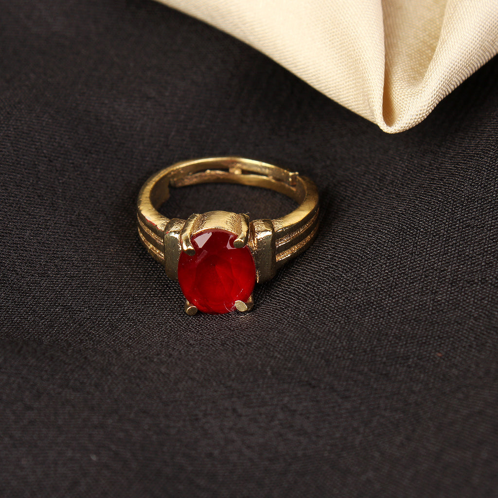 Natural Red Ruby (Manik) Handcrafted Gold-Plated Statement Adjustable for Unisex Ring – Timeless Artisanal Elegance and Astrological Power for Prosperity, Vitality, and Success