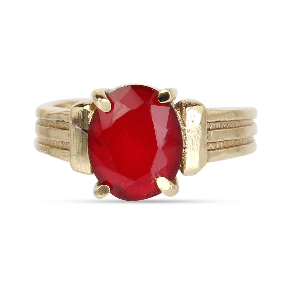 Natural Red Ruby (Manik) Handcrafted Gold-Plated Statement Adjustable for Unisex Ring – Timeless Artisanal Elegance and Astrological Power for Prosperity, Vitality, and Success