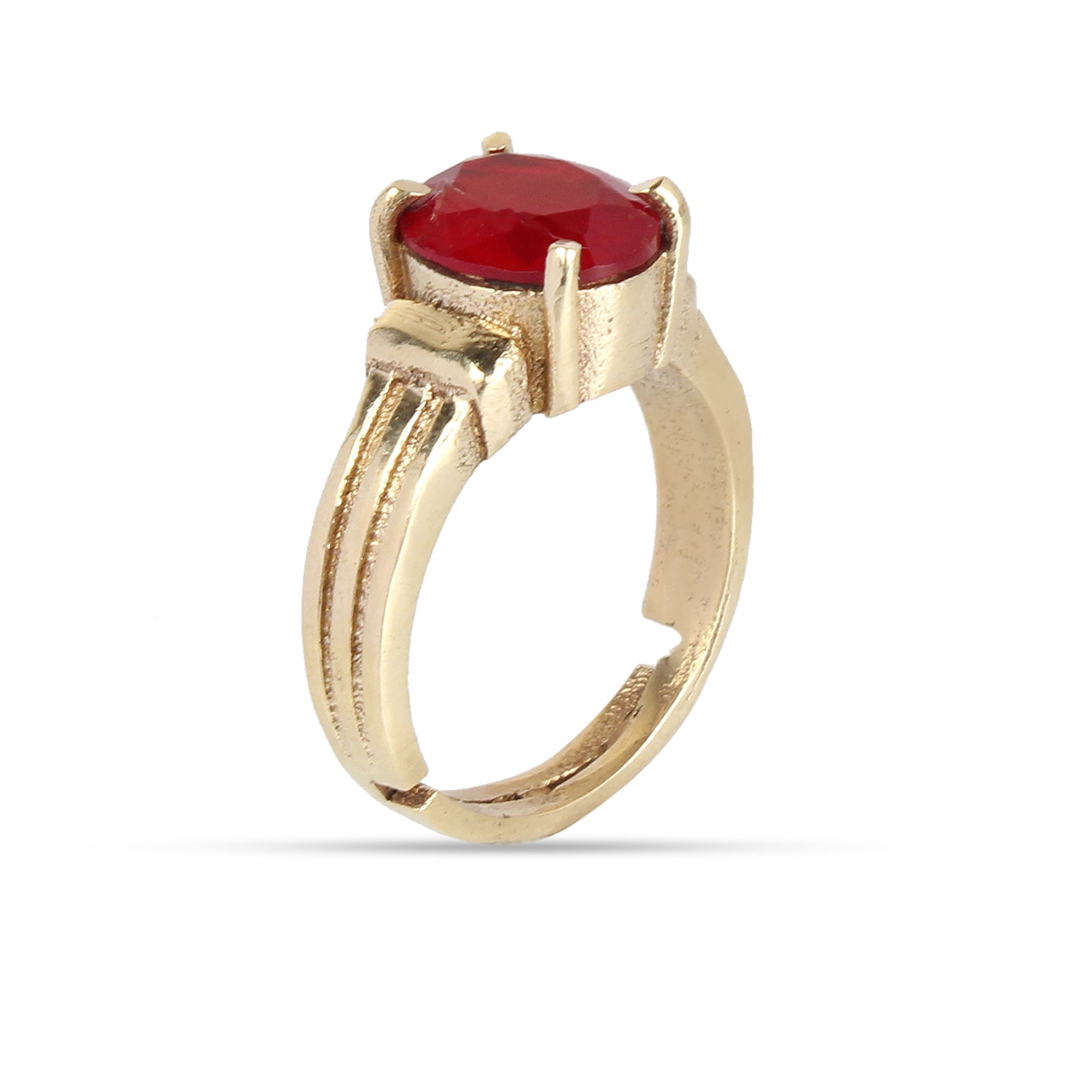 Natural Red Ruby (Manik) Handcrafted Gold-Plated Statement Adjustable for Unisex Ring – Timeless Artisanal Elegance and Astrological Power for Prosperity, Vitality, and Success