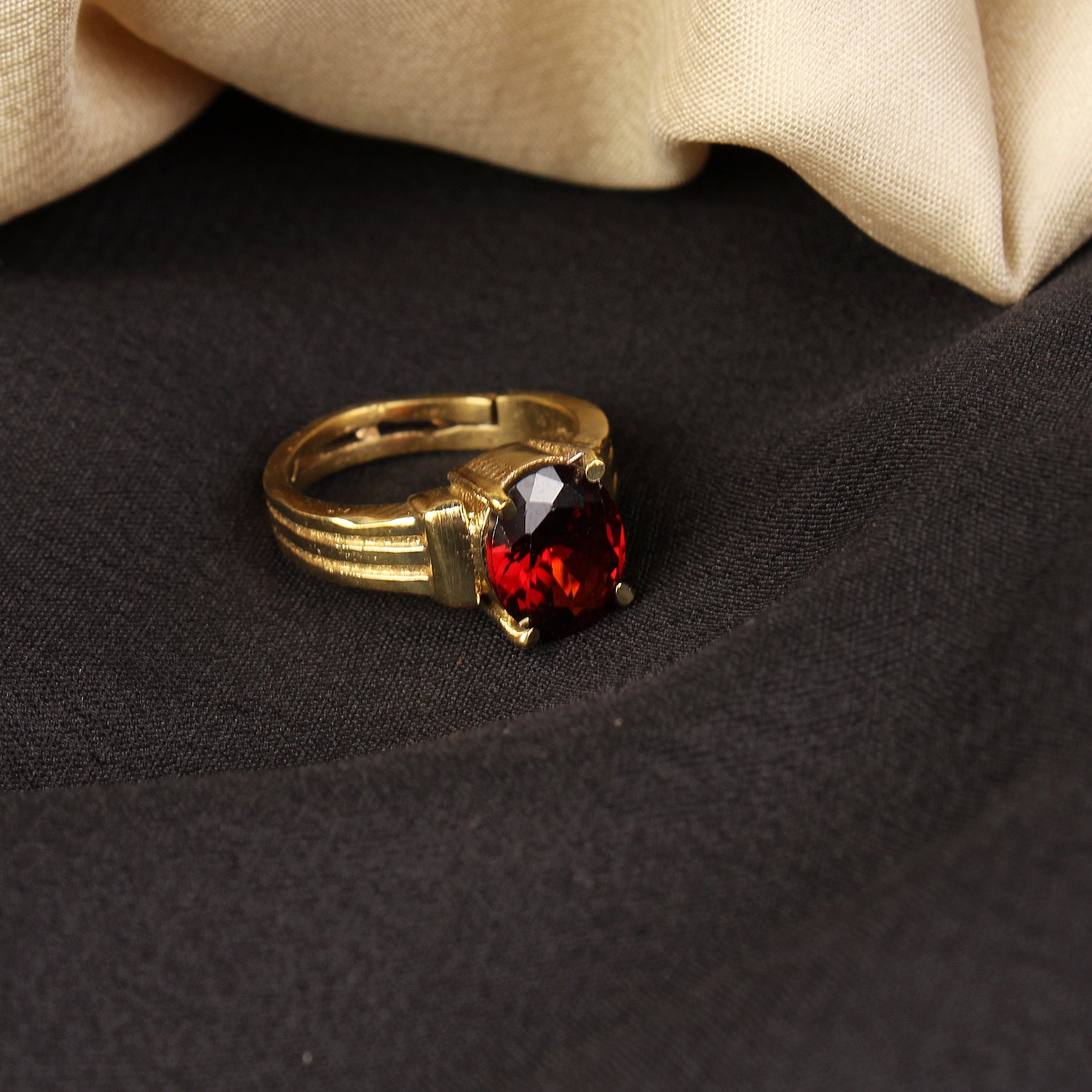 Natural Garnet (Gomed) Handcrafted Gold-Plated Statement Adjustable for Unisex Ring – Timeless Artisanal Elegance and Astrological Power for Prosperity, Protection, and Inner Strength