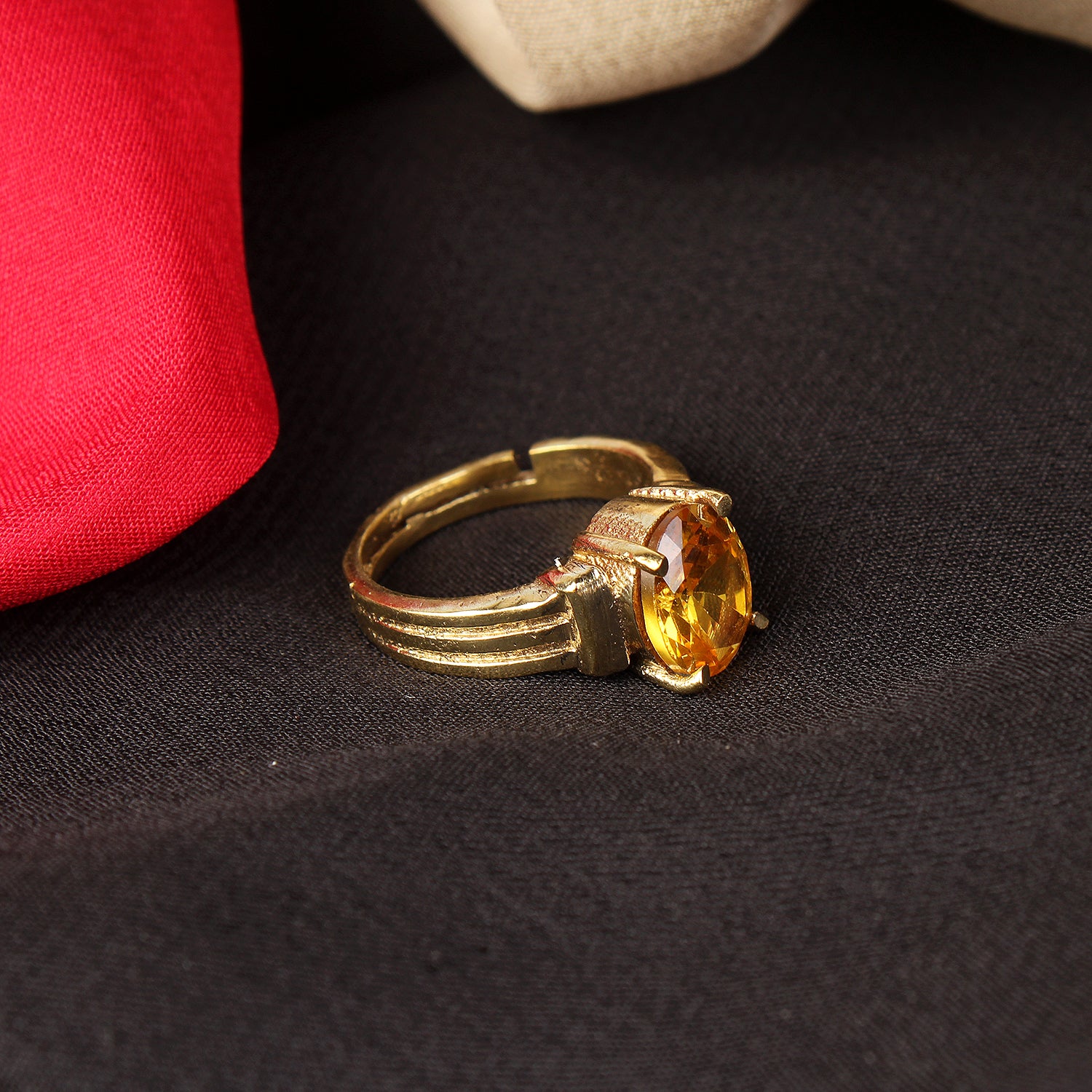 Natural Yellow Sapphire (Pukhraj) Handcrafted Gold-Plated Statement Adjustable for Unisex Ring – Timeless Artisanal Elegance and Astrological Power for Prosperity, Wisdom, and Divine Fortune