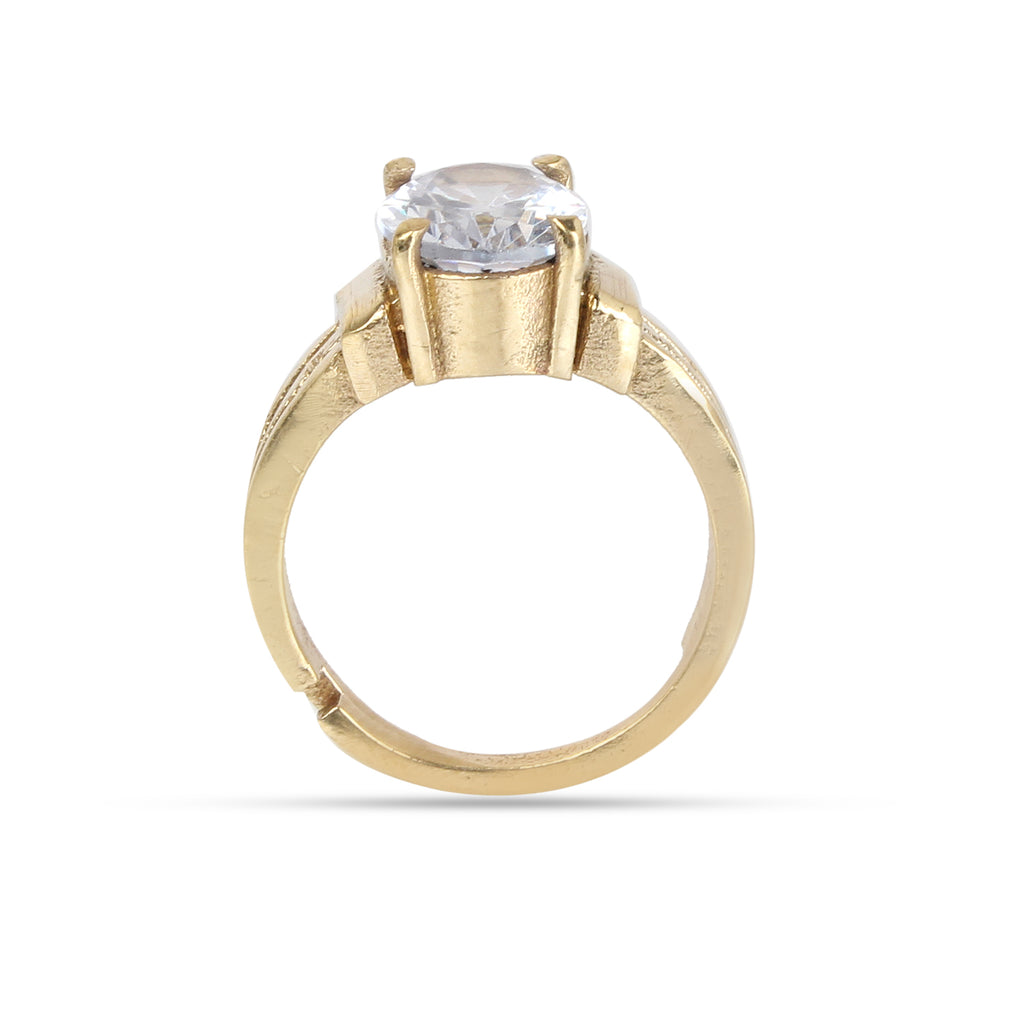 Radiant Oval-Cut White Zircon Solitaire Statement Adjustable for Unisex Ring in Premium Gold-Plated Finish – Timeless Artisanal Brilliance and Astrological Power for Prosperity and Mental Clarity